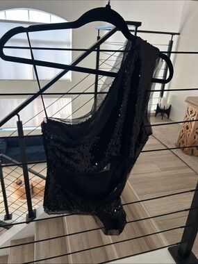 Black Sequin One-Shoulder cutout top